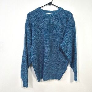 Honors Mens‎ Blue Chunky Knit Sweater L Textured Pullover Vintage Grandpa Cabin